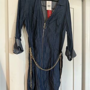 Guess Navy Dress with Gold Chain Accent